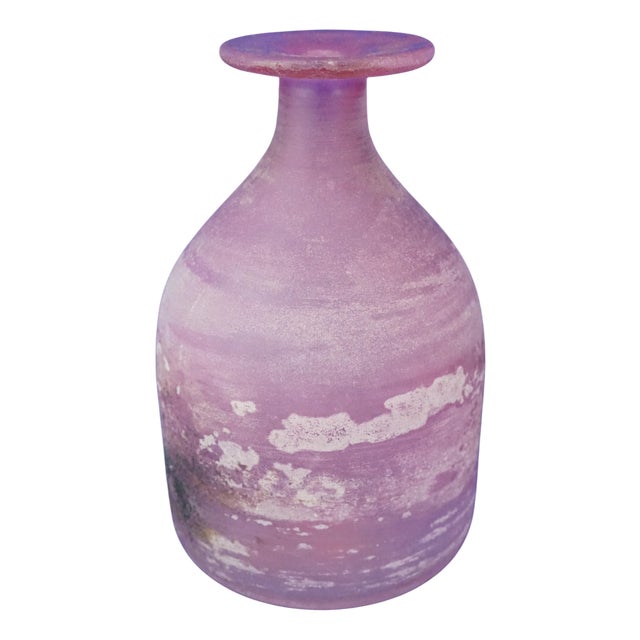 20th Century Blown Pink Glass Vase Bottle Worked with Acid from the Cenedese Glassworks, Italy, 1950s For Sale