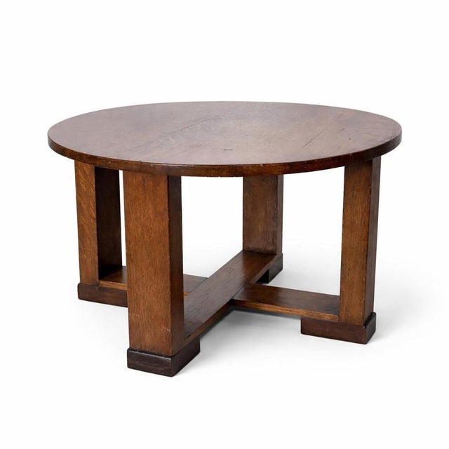 Arts & Crafts Oak Circular Low Table, 1890s For Sale - Image 9 of 9