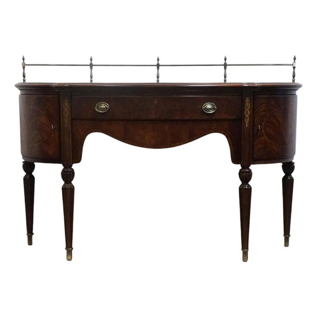 Thomasville Furniture Kent Park Collection Banded Flame Mahogany 68" Buffet Sideboard W. Brass Rail 38921-240 For Sale