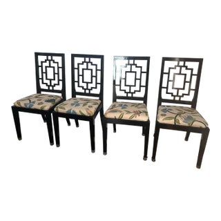 Black Lacquered Fretwork Dining Chairs Attributed to Jean Claude Mahey for Roche Bobois - Set of 4 For Sale