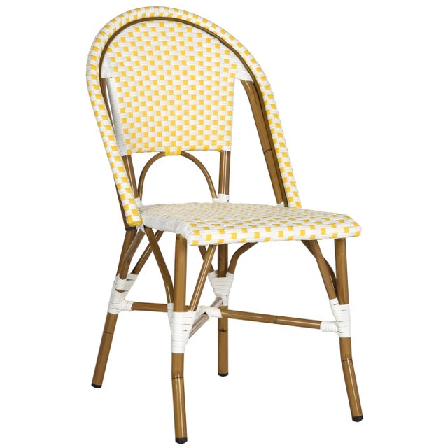 Indoor-Outdoor French Bistro Stacking Side Chair in Yello & White & Light Brown - a Pair | Chairish
