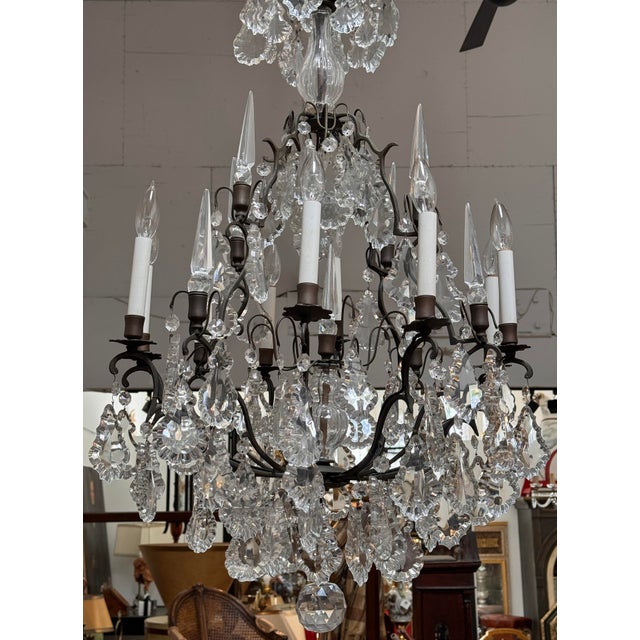 19th Century Style French Crystal & Bronze Patinated Chandelier For Sale In Los Angeles - Image 6 of 6