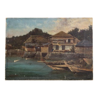 19th Century Coastal Painting of Kanazawa Japan by D Caldwell For Sale