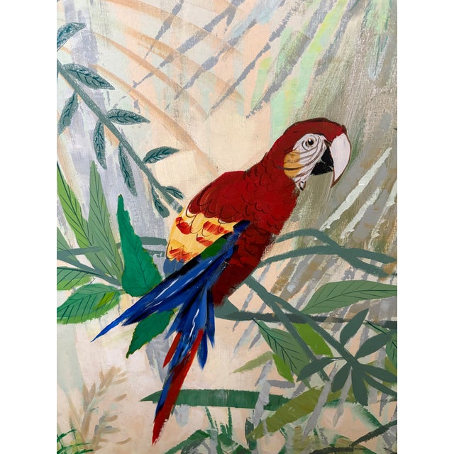 Mid-Century Modern 1960s Lee Reynolds Studio Painting of Two Macaw Birds in a Tropical Setting For Sale - Image 3 of 5
