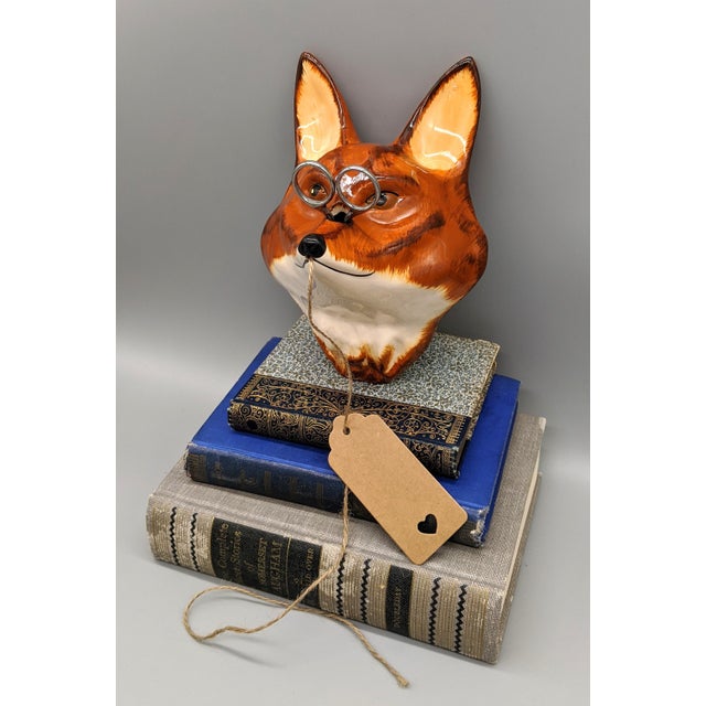 Vintage English Pottery Fox Head Twine and Scissor Holder