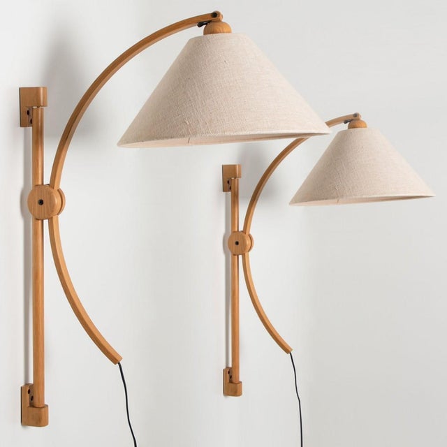 Wooden Wall Lights with Natural Shade by Domus Germany, 1970s For Sale - Image 10 of 15