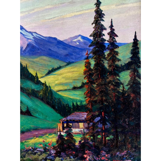 " Sunlit Mountains" Majestic Mount Jefferson and Mount Hood Oregon 1930s by Andrew Dobos For Sale In Monterey, CA - Image 6 of 10