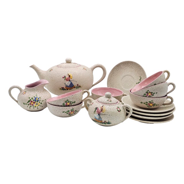 Vintage Italian Majolica Tea Set by Lina Poggi for CEAS Albisola, 1940s, Set of 9 For Sale