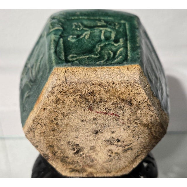 Antique Chinese Hexagon Ginger Jar: Jade Green Glazed Shiwan Pottery For Sale - Image 4 of 5