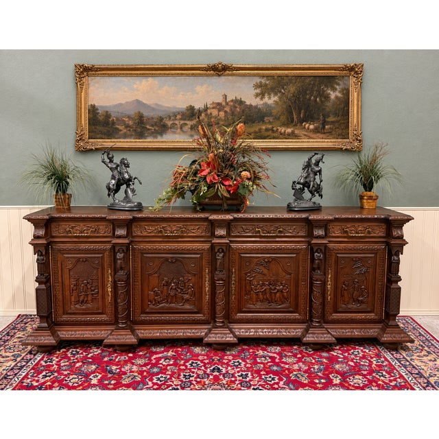 Antique French Breton Large Carved Sideboard Server Entry Buffet Oak c.1900-20s For Sale - Image 17 of 18