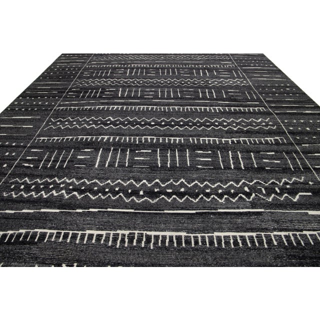 Modern Moroccan Style Gray Wool Rug With Tribal Pattern by Apadana For Sale In New York - Image 6 of 10