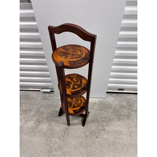 Vintage Three Tier Folding Plant Stand With Koi Design For Sale - Image 10 of 12