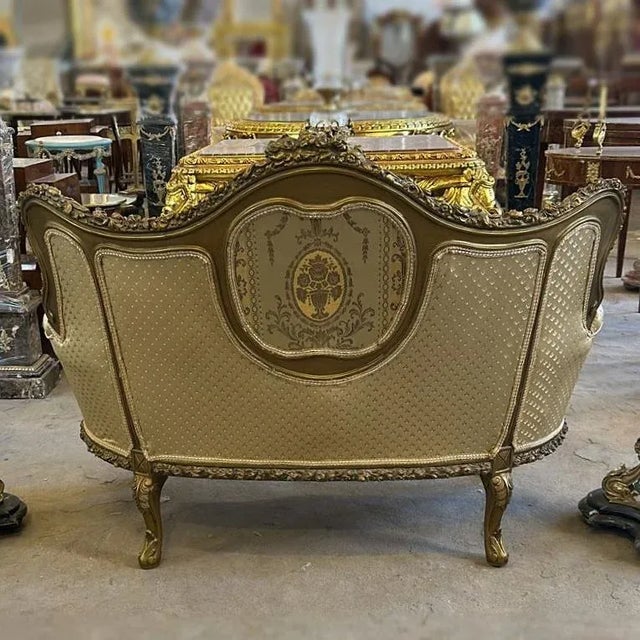 1980s French Rococo Gold Tufted Sofa For Sale - Image 4 of 5