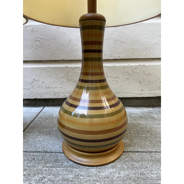 Vintage Colorful Striped Ceramic Lamps - a Pair For Sale - Image 11 of 13