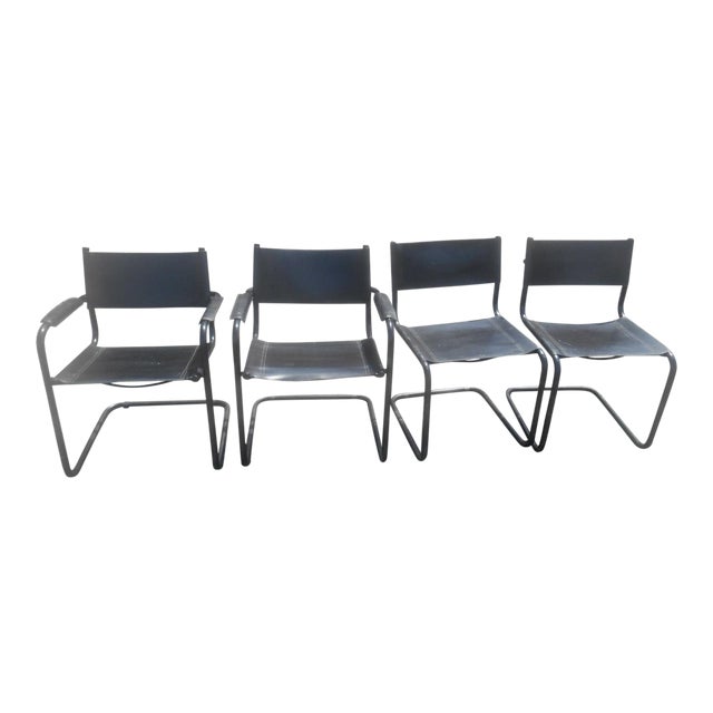 Vintage Mid-Century Modern Black Leather Sling Dining ...