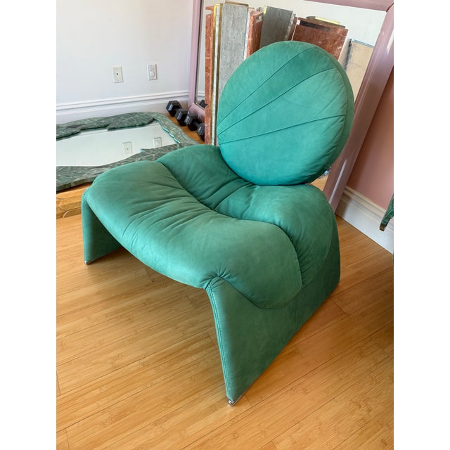 1980s Postmodern Vittorio Introini Style Green Chair, in ultrasuede fabric. Very comfortable and a chic chair to style in...