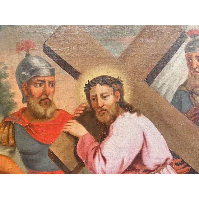 Textile 18th Century French Oil on Canvas Painting " the Fifth Station of the Cross" For Sale - Image 7 of 9