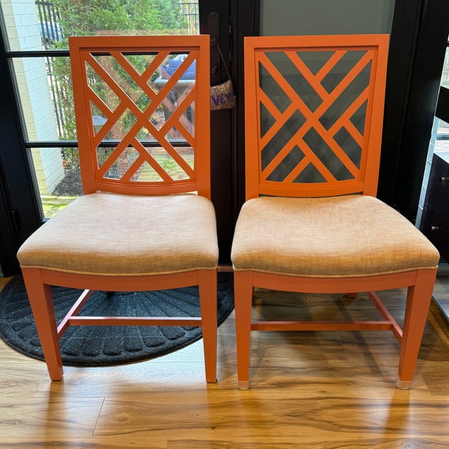 Pair of Kindel Trellis Side Chairs In keeping with Dorothy Draper’s penchant for the trellis in much of her design work,...