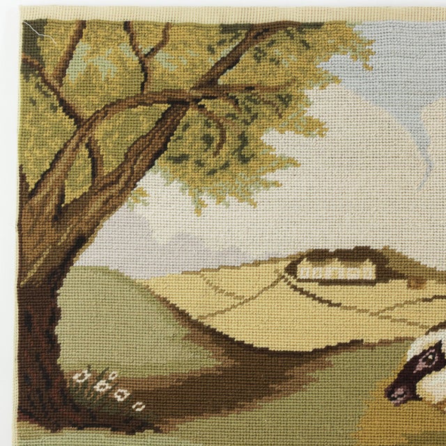 Vintage Sheep in Landscape Needlework – Pastoral Farm Scene Textile Art With Black-Faced Ewes For Sale In New York - Image 6 of 10