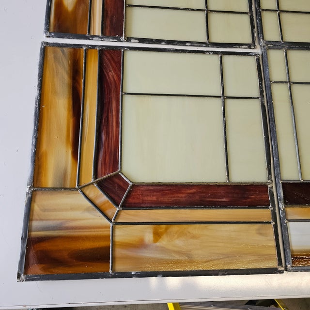 Cream Vintage 1940s Slag Glass Panel – Geometric Mosaic Window, 6 Sections For Sale - Image 8 of 10