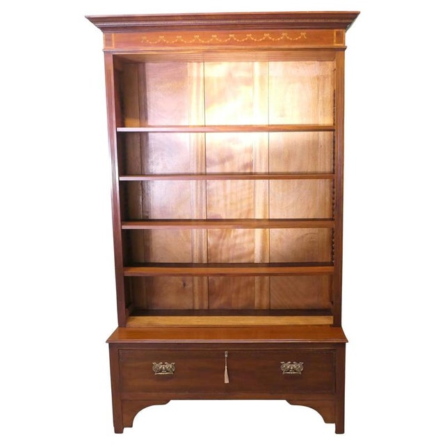 Brown Tall Edwardian Walnut Bookcase, 1900 For Sale - Image 8 of 8