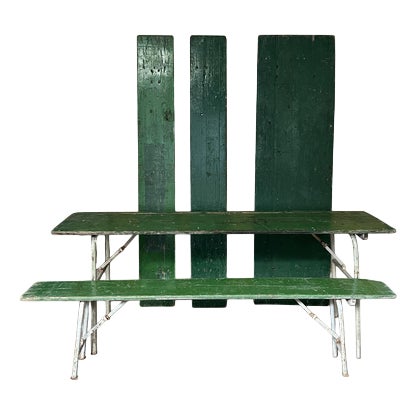Large French Folding Bench and Table Set, 1950s, Set of 3 For Sale
