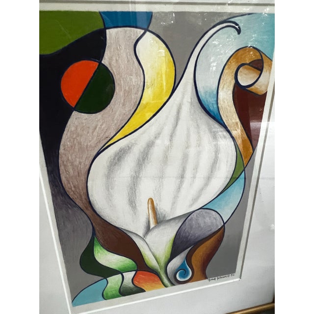 Abstract Vintage Framed Abstract Floral Drawing, Signed by the Artist For Sale - Image 3 of 5
