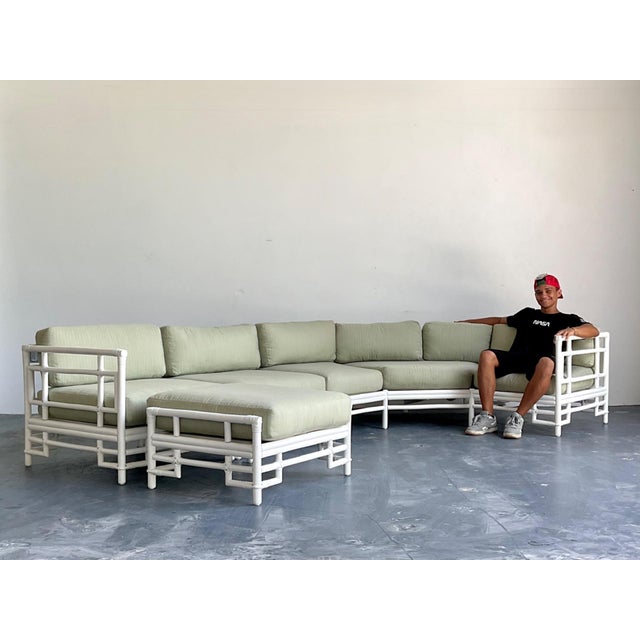 Vintage Rattan and Fabric Sectional Sofa After Ficks Reed For Sale In West Palm - Image 6 of 18