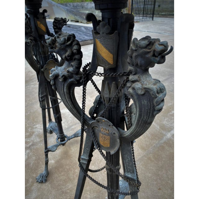 Black Pair of Late 19th Century Palatial Spelter Medieval Statues Roland & Robert I on Stands For Sale - Image 8 of 13