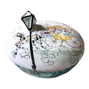 Signed 1950s Italy 50s Mid-Century Ceramic Round Carriage Lantern Lidded Candy Dish With Lid