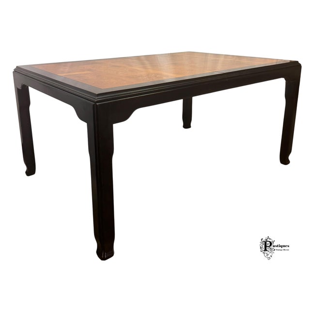 Late 20th Century Vintage Century Raymond Sobota Chin Hua Collection Chinoiserie Style Burl & Black Lacquer Dining Table For Sale - Image 5 of 12