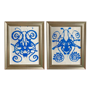 Original Rorschach Test–Inspired Abstract Paintings – Hand-Painted Acrylic on Rice Paper, Framed Modern Art Set
