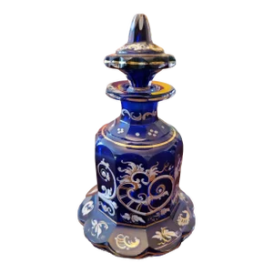 Antique Moser Bohemian Glass Raised Gold Perfume Bottle