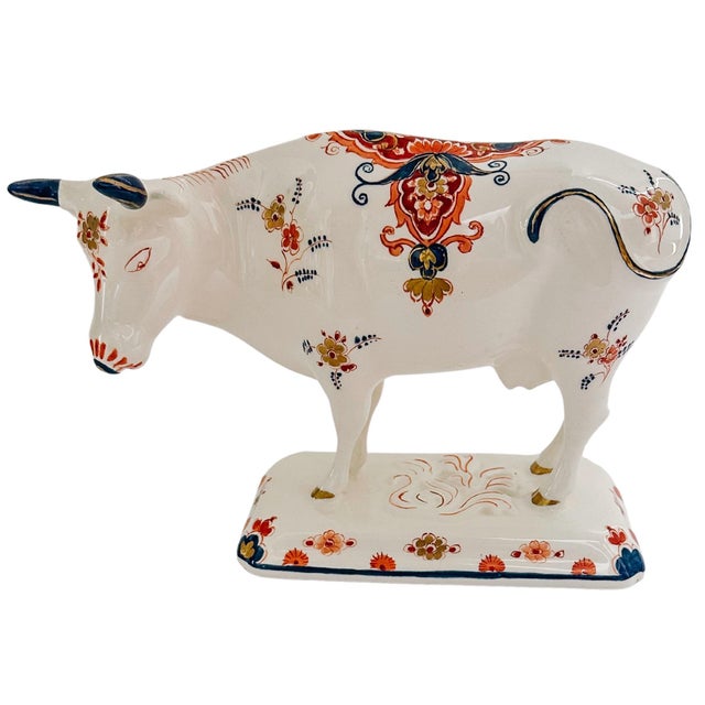 Royal Delft 1970 Royal Delft Polychrome Cow Figurine For Sale - Image 4 of 10