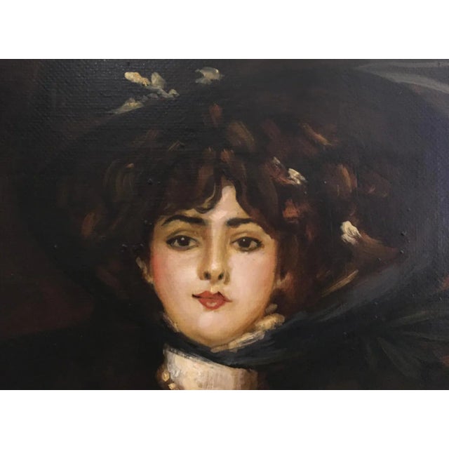 Lady in Black-in the Manner of G Bodini, Oil on Canvas, Framed For Sale - Image 3 of 8