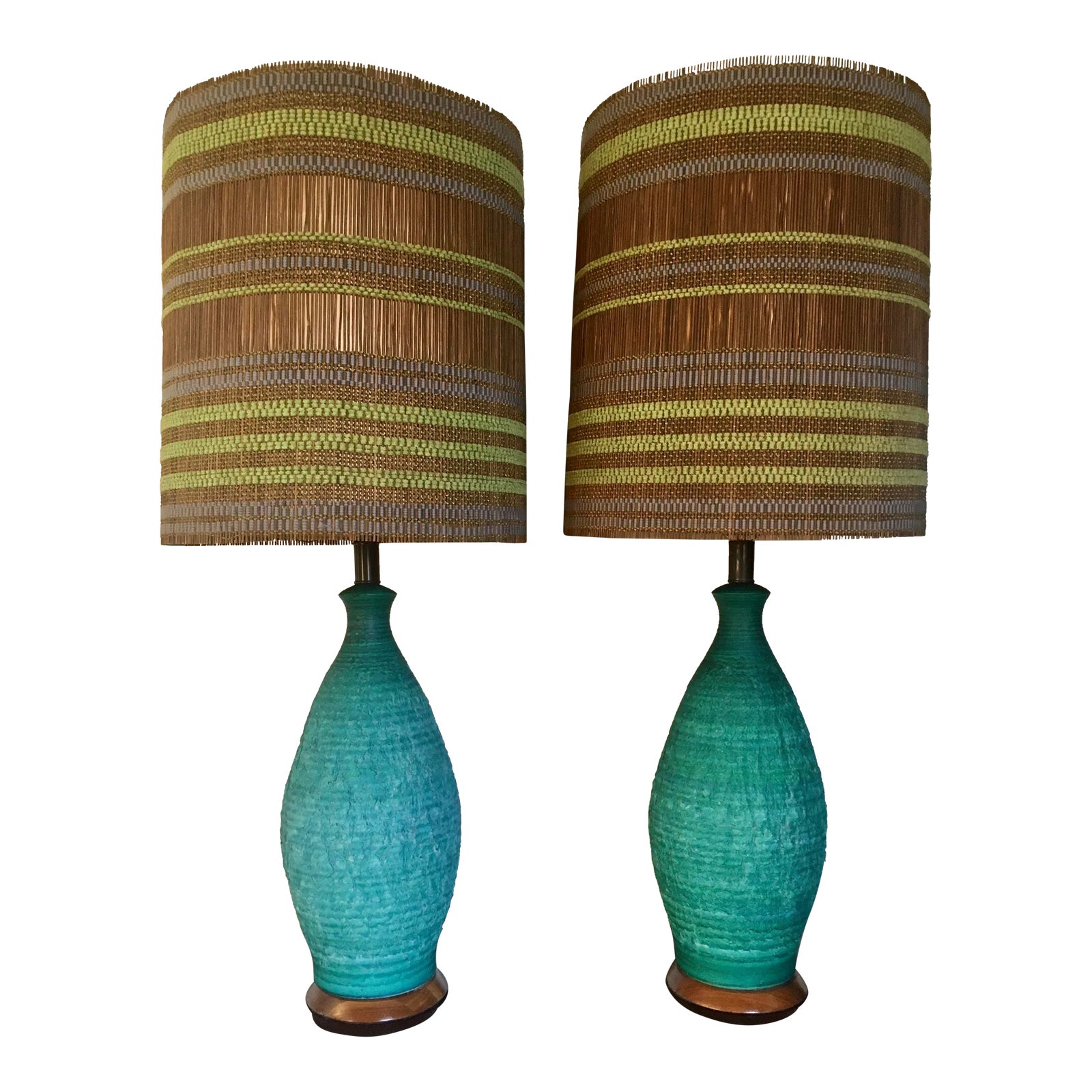 1960s Quartite Sea Green Lamps With Maria Kipp Lampshades | Chairish