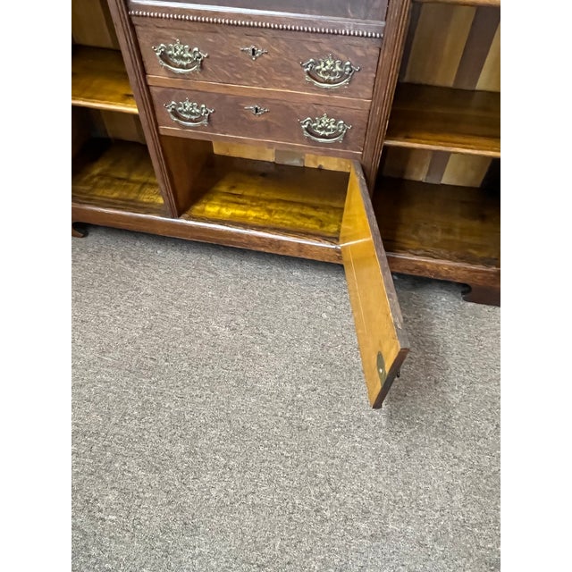 Brown Oak Victorian Side by Side Bookcase/ Desk For Sale - Image 8 of 11