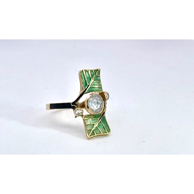 1930s Art Nouveau Diamond and Plique a Jour Ring, Size 6 For Sale In Los Angeles - Image 6 of 13