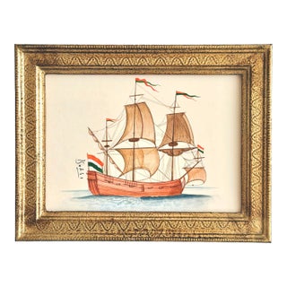 Original Hand-Painted Sailboat Painting Framed in a Vintage Frame For Sale