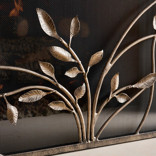 Metal Brilliant Gold Swirling Jasmine Vines Fireplace Screen For Sale - Image 7 of 9