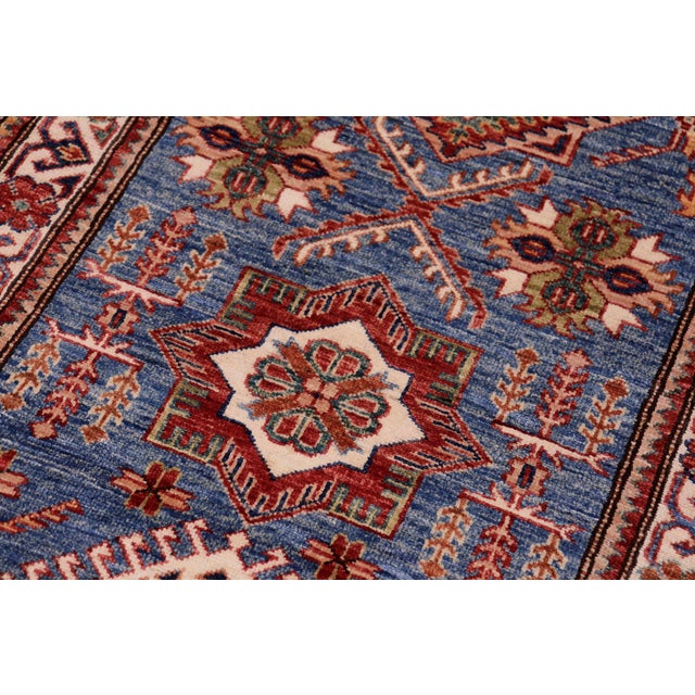 1990s Rustic Super Kazak Blue/Beige Wool Runner Rug- 2'8'' X 10'6'' For Sale - Image 5 of 10