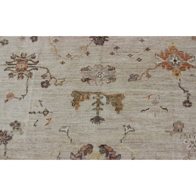 Keivan Woven Arts Large Angora Turkish Oushak Rug With Floral Motifs in Neutral Tones For Sale - Image 9 of 11