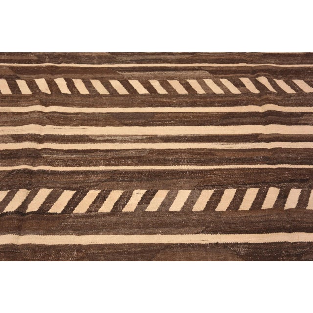 Nazmiyal Collection Modern Brown and Cream Kilim Rug For Sale In New York - Image 6 of 6