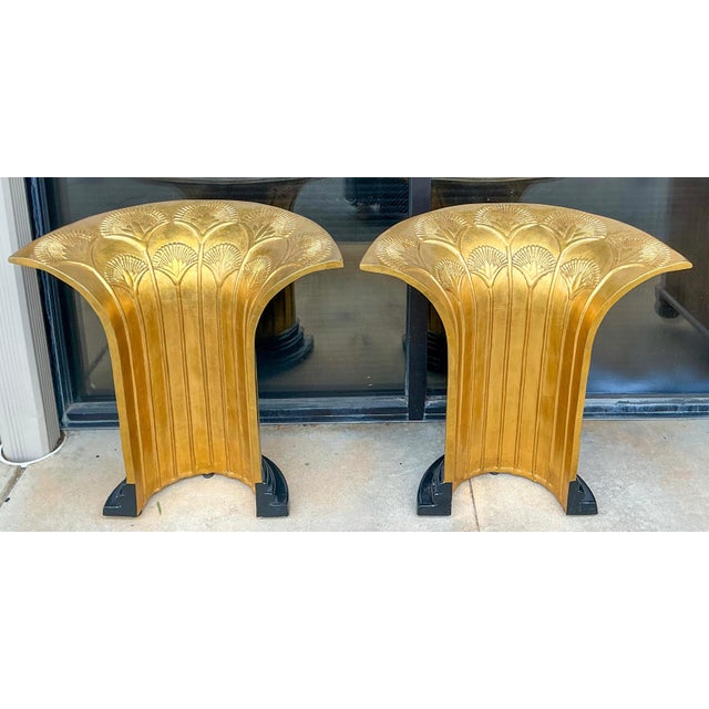 Mid 20th Century Mid-Century Art Deco Inspired Gilt & Black Lacquer Console Tables - Pair For Sale - Image 5 of 7