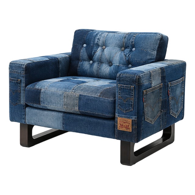 Barracuda Denim Lounge Chair For Sale