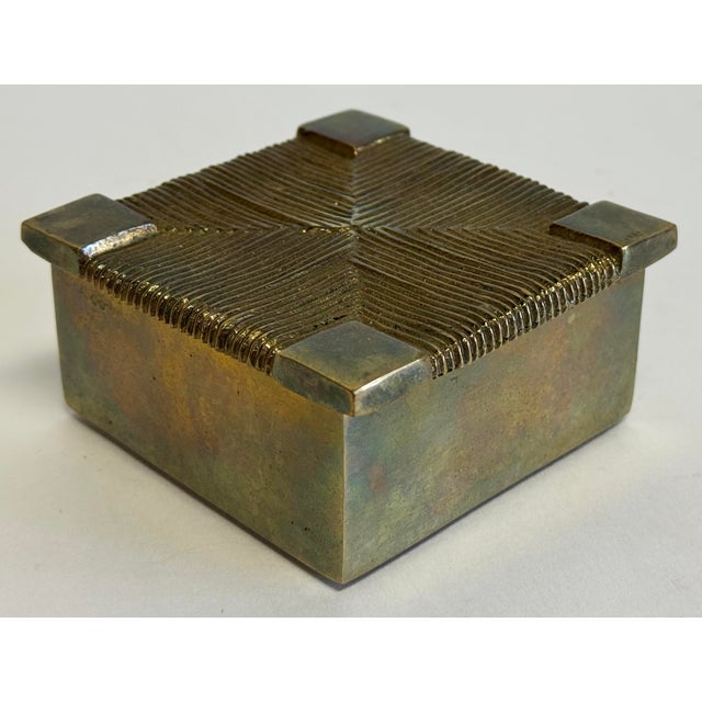 Vintage Sarreid LTD Basketweave Lidded Brass Box For Sale - Image 4 of 9