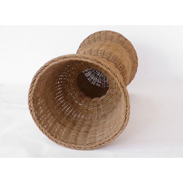 Boho Chic Vintage Boho Wicker Rattan Pedestal Plant Stand For Sale - Image 3 of 12