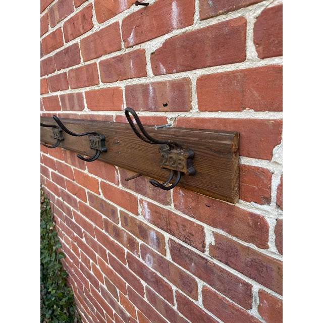 Late 19th Century Antique English Yellow Pine Cast Iron Wooden Coat Rail 1890s For Sale - Image 5 of 8