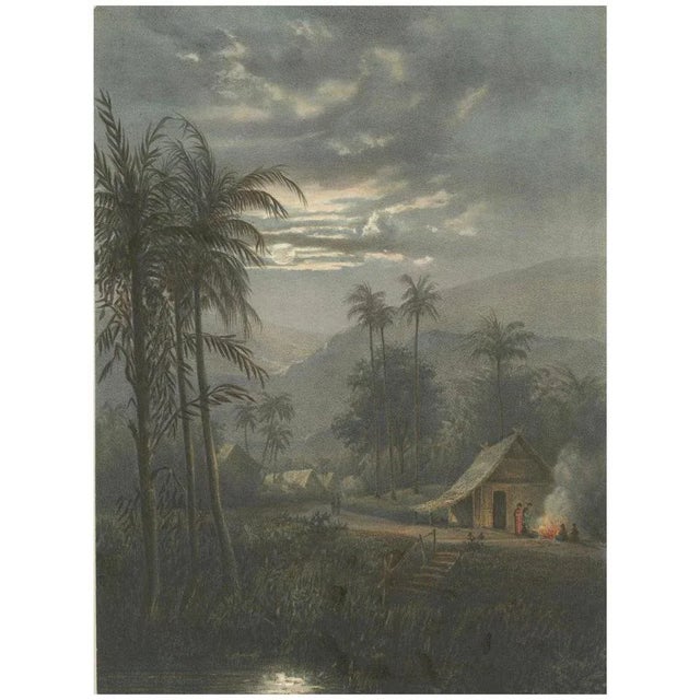 Moonlit Landscape Near Sumedang, West Java, Lithograph, 1872 For Sale - Image 10 of 10