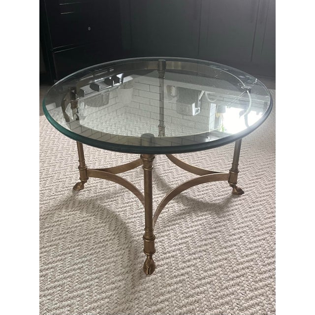 Labarge 1960s Italian Brass & Glass Hooved Foot Oval Cocktail Table For Sale - Image 4 of 11